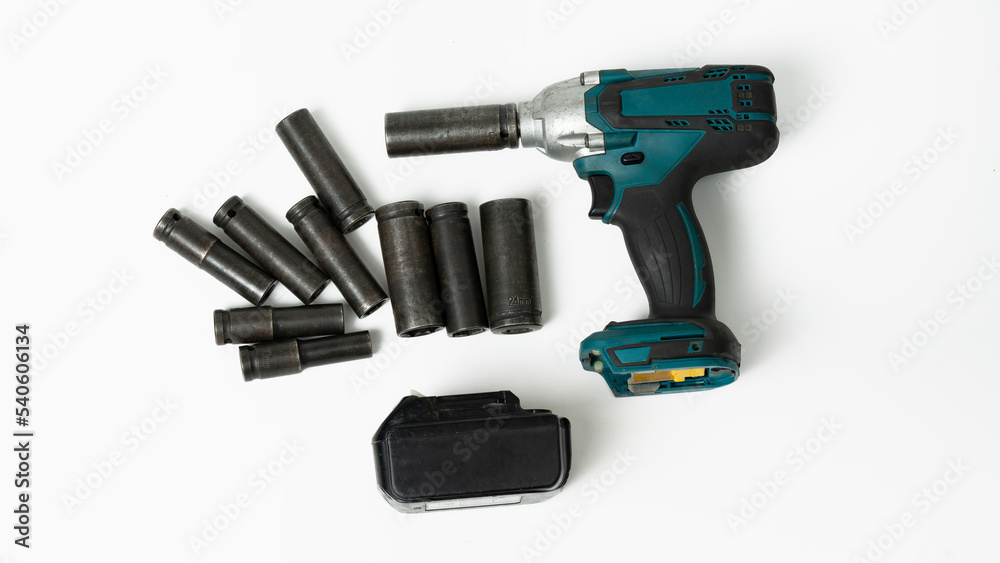 set box electric Impact wrench isolated on white background set box electric Impact wrench isolated on white background