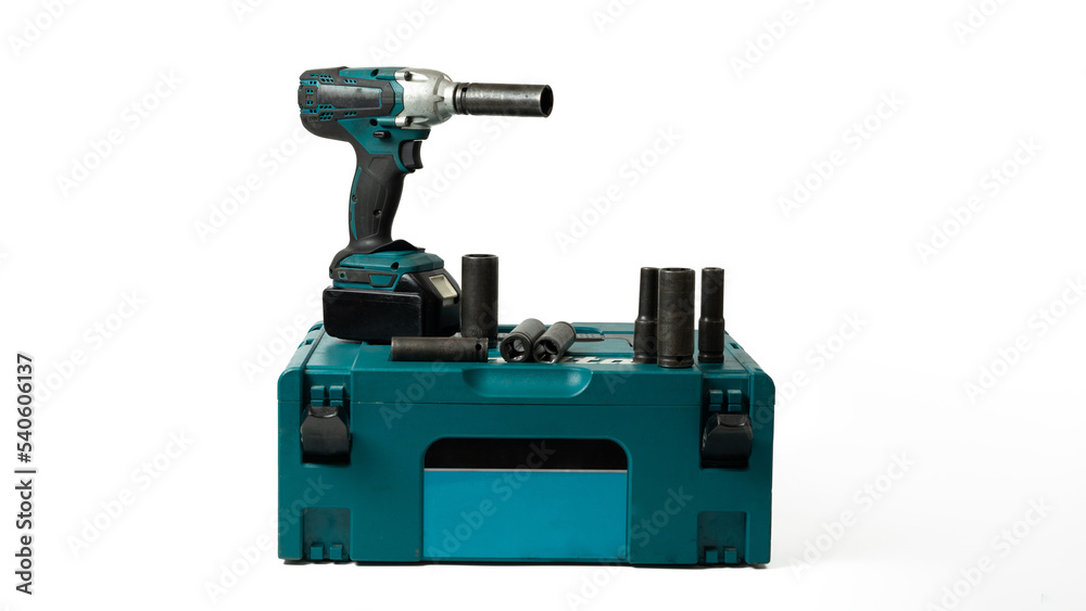 set box electric Impact wrench isolated on white background set box electric Impact wrench isolated on white background