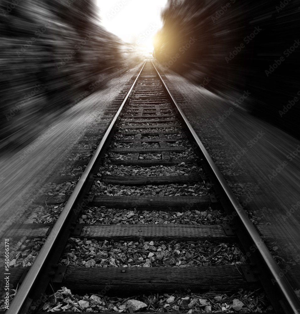 Fototapeta premium Empty railroad in explosion effect motion