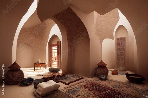 Traditional and ancient Arab mud house interior in Saudi Arabia. photo