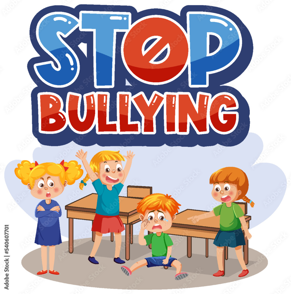 Stop Bullying text with cartoon character Stop Bullying text with cartoon character
