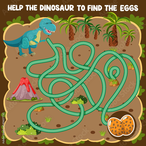 Maze game template in dinosaur theme for kids