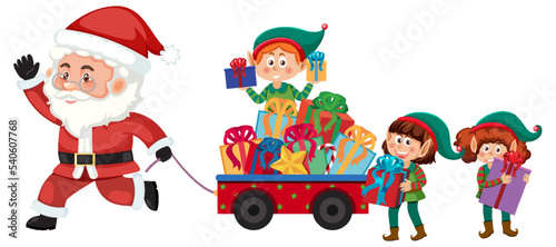 Santa Claus and elfs delivery gift for Christmas