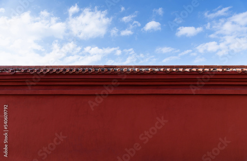 Print op canvas Red courtyard wall in Chinese style house