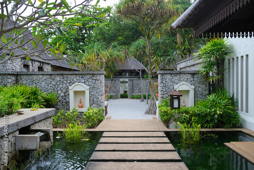 Beautiful resort at Pangkor Laut with lush of greenery and southeast asia style of architecture.