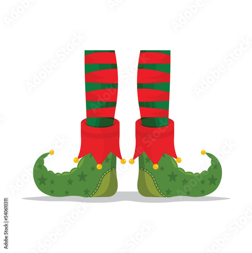 Elf's legs Creative Christmas composition. Humorous xmas collection. Festive background. Elf Lover Vector illustration.