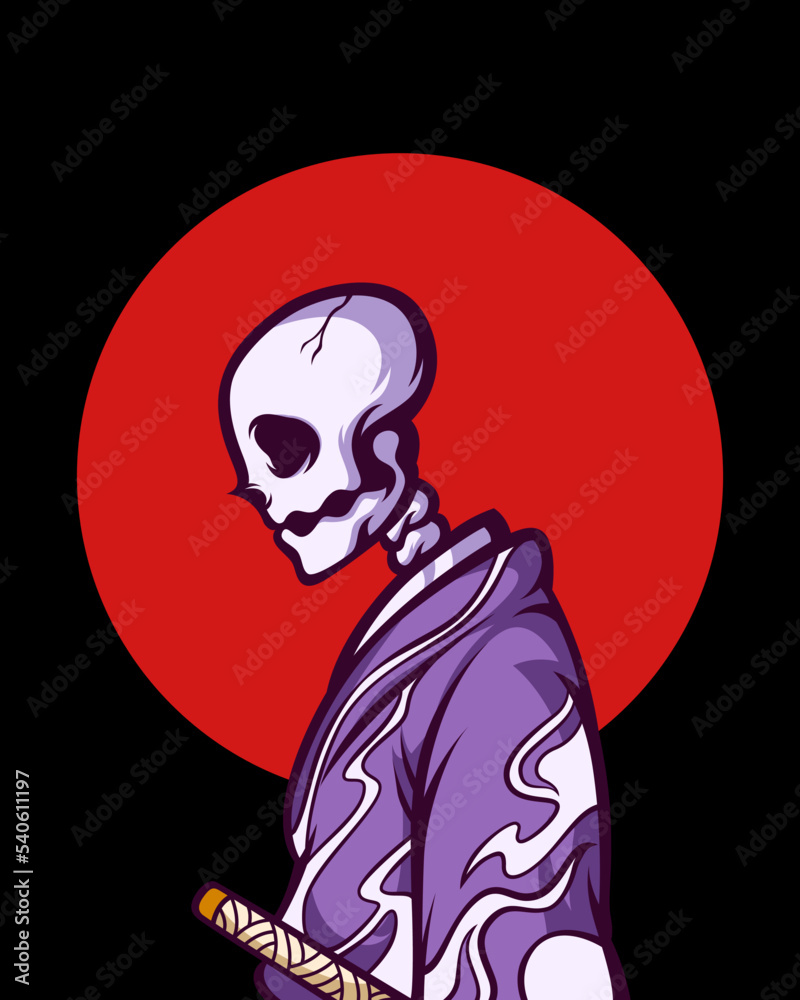 Skull Samurai Illustration for T-shirt Skull Samurai Illustration for T-shirt