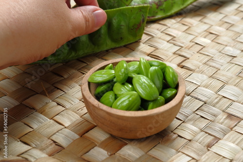 Raw Pete or Petai ,Popular Stinky Bitter Bean.In Indonesia, Malaysia and Singapore, is known as petai or petai.in Thailand, petai is known as sator or sataw, in the Philippines it is known as u'pang photo