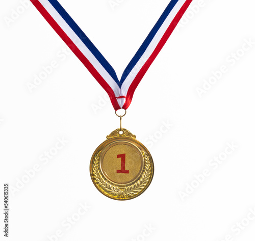 Gold medal on white background