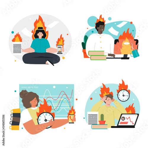 People worker burnout vector scene isolated set