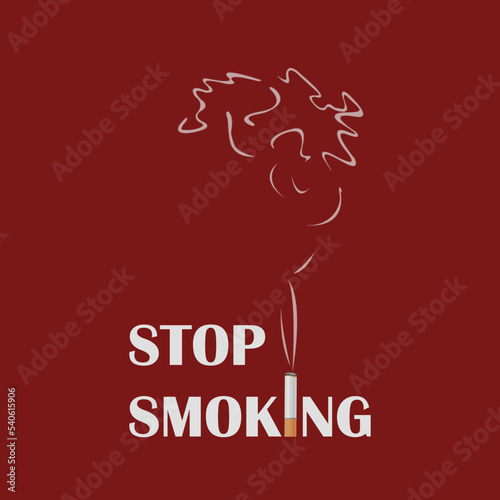 Stop, no smoking safety logo, sign, illustration, symbol, poster, red background.