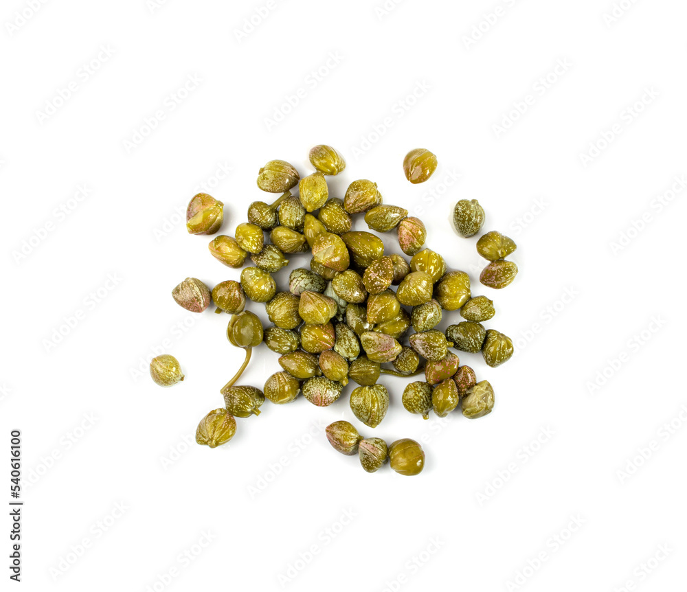 Pickled Capers Isolated. Marinated Caper Buds, Small Salted Capparis Pickled Capers Isolated. Marinated Caper Buds, Small Salted Capparis