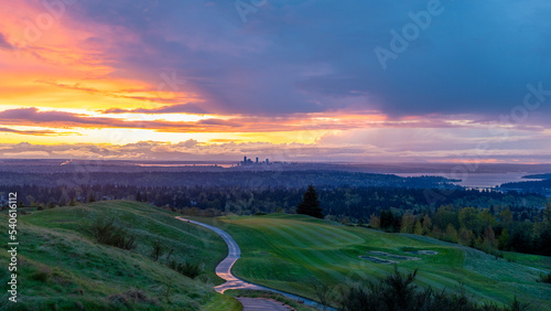 Seattle Sunset In Newcastle Golf Course