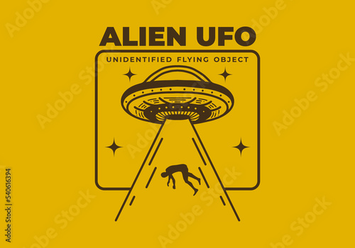 Vintage art illustration of a ufo suck a human