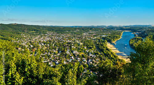View from the Drachenfels to Bad Honnef and the Rhine river. North Rhine-Westphalia, Germany photo