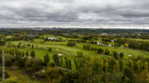 panoramic view from a drone on the territory of Skolkovo on a cloudy autumn day © константин константи
