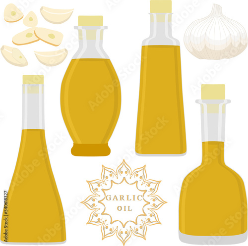 Various sweet tasty oil in glaas bottles photo