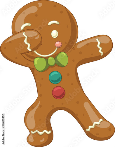 Foto Cartoon dabbing gingerbread man cookie