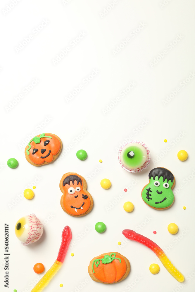 Concept of Halloween sweets, funny sweets, space for text