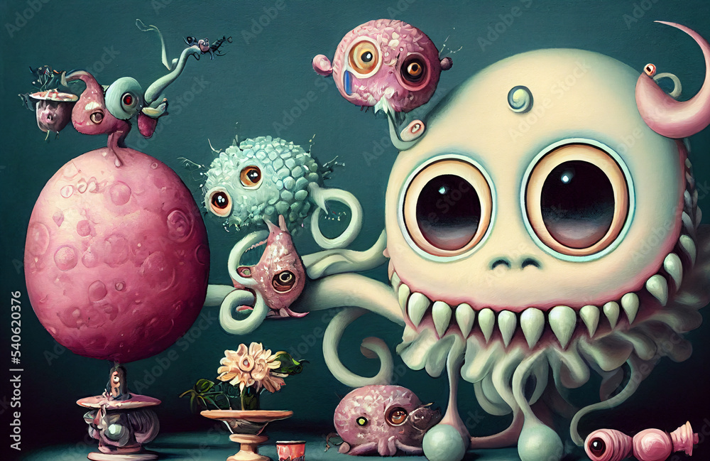 Obraz premium A very frirndly fun monster with friends character 3d cartoon