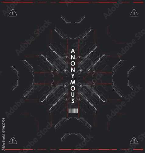 Cyberpunk futuristic poster. Tech Abstract poster template with HUD elements. Modern flyer for web and print. hacking, cyber culture, programming and virtual environments.