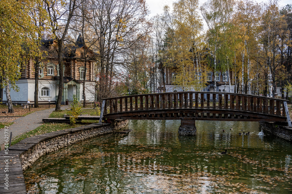 ancient architecture with elements of wooden architecture against the background of the autumn sky ancient architecture with elements of wooden architecture against the background of the autumn sky