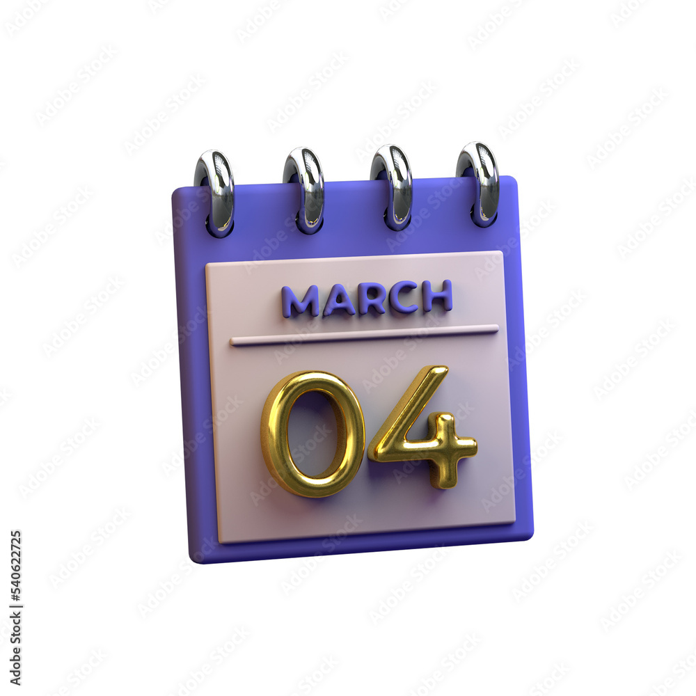 04 March monthly calendar 3D rendering 04 March monthly calendar 3D rendering