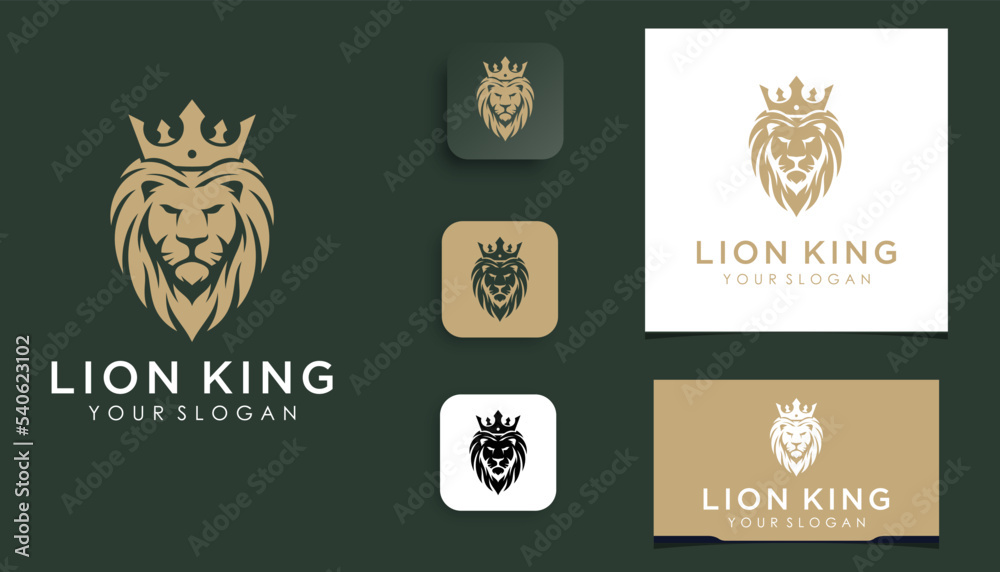 Fototapeta premium Elegant King Lion With Stylish Graphic Design And Name Card Inspiration Luxury Design Logo