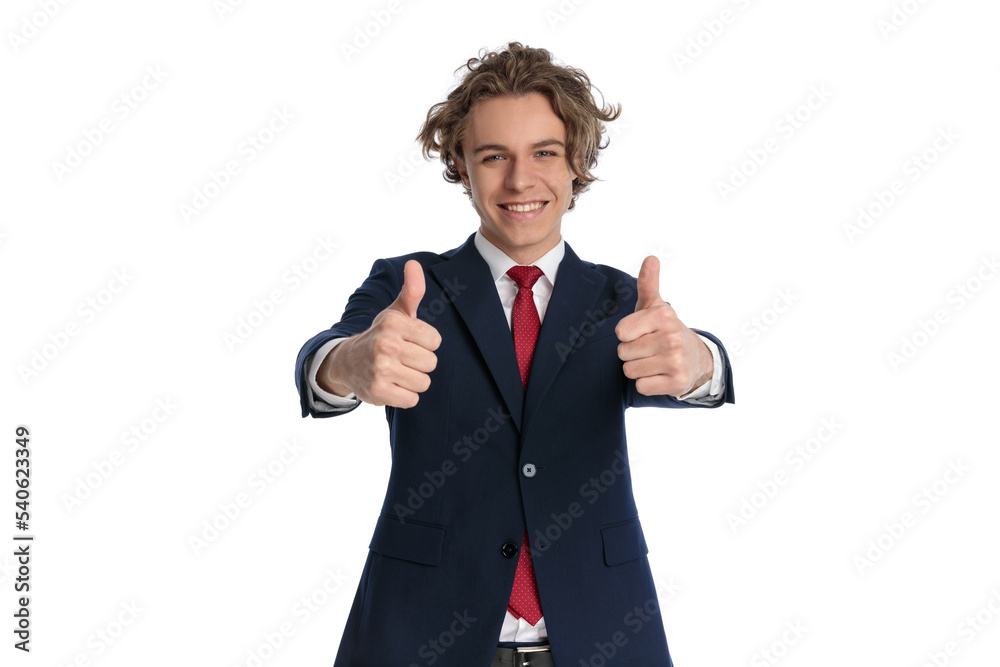 happy businessman in suit smiling and making thumbs up gesture happy businessman in suit smiling and making thumbs up gesture