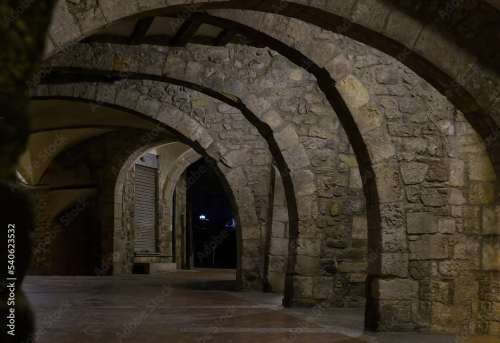 Carrer de Ganganell Archway at Night in Besalú
