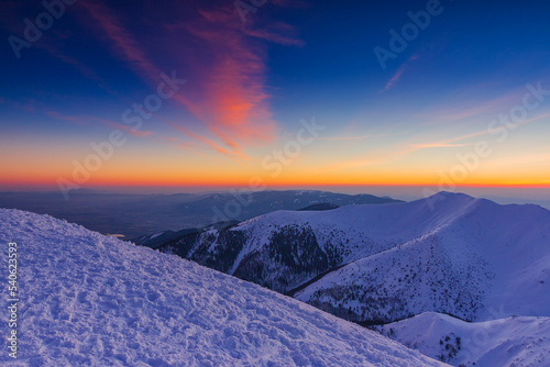Sunset on the ridge of the Mal   Fatra  Slovakia.