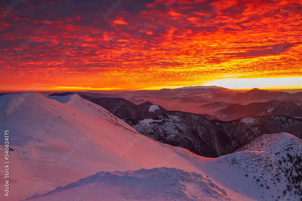 Sunrise on the ridge of the Mala Fatra, Slovakia.