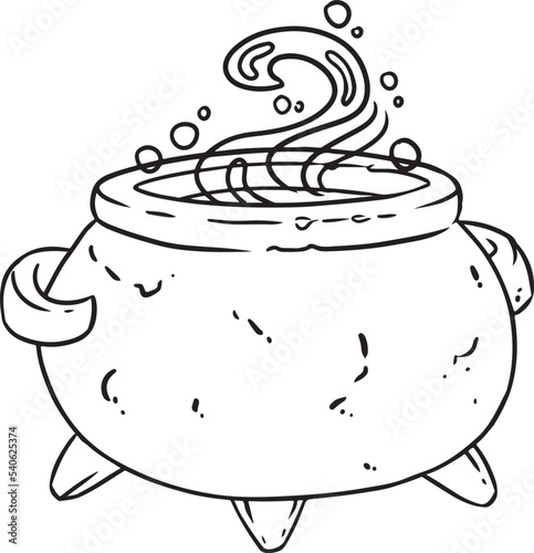 Magic cauldron doodle sketch. Hand drawn wiccan design. Alchemy, potions symbol. . Halloween vector graphic for stickers, prints, laser cut files