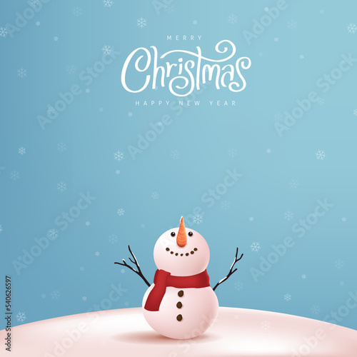 Fotografie, Obraz Christmas and happy new year greeting card with copy-space and Cute snowman stan