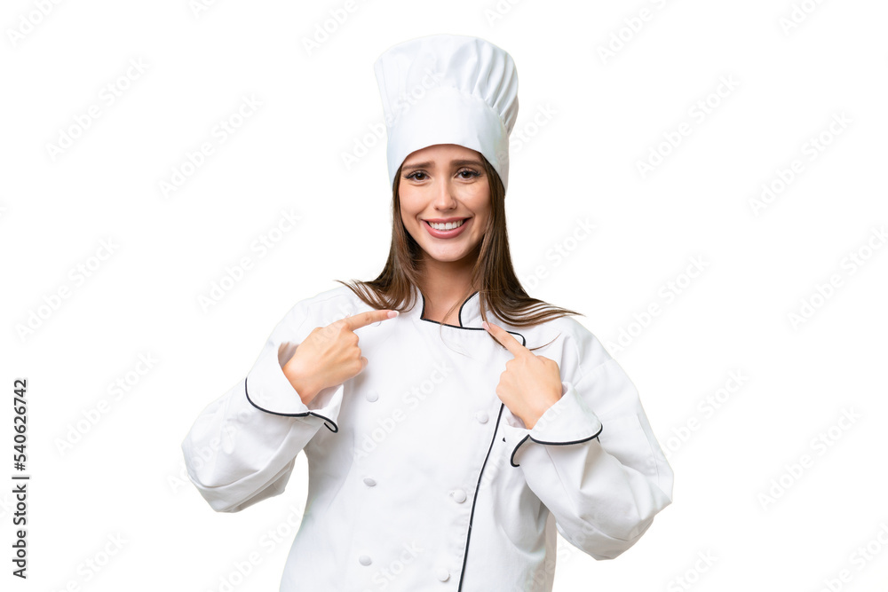 Young chef caucasian woman over isolated background with surprise facial expression Young chef caucasian woman over isolated background with surprise facial expression