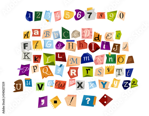 Anonymous cut font. Cut out letters. Letters from magazine and newspaper. English alphabet