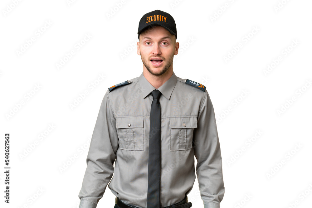 Young security caucasian man over isolated background with surprise facial expression Young security caucasian man over isolated background with surprise facial expression