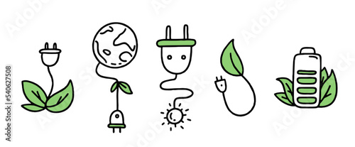 A set of elements. Co2 concept of climate change. Recycling. Separation of garbage. Vector isolated doodle