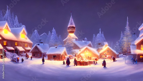 christmas market in the city - painting - illustration