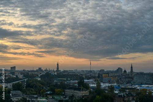 Panorama of the central part of Kharkiv with the Dormition Cathedral in center of Kharkiv  Ukraine  September 30  2022