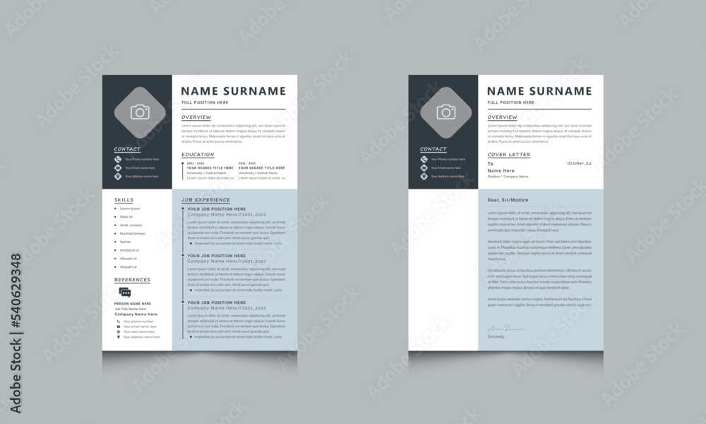 Professional Resume CV Template with Vector  Cover Letter Design for Business Job Applications