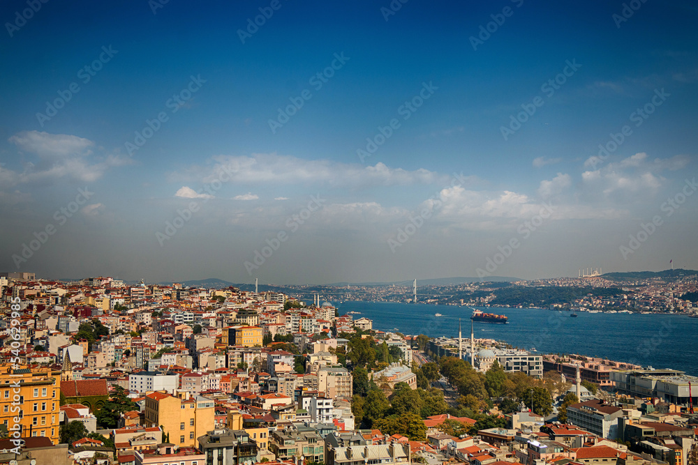 Beautiful panorama of Istanbul in summer sunny weather.