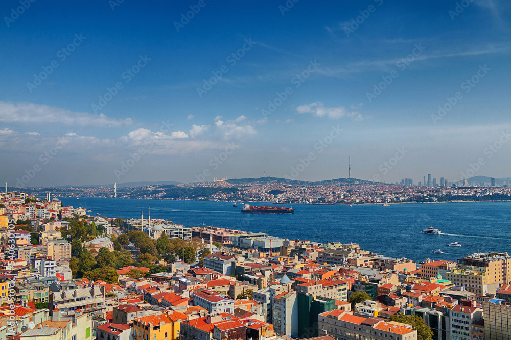 Beautiful panorama of Istanbul in summer sunny weather.