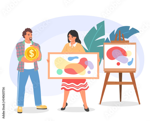 Online gallery nft art vector customer buy picture