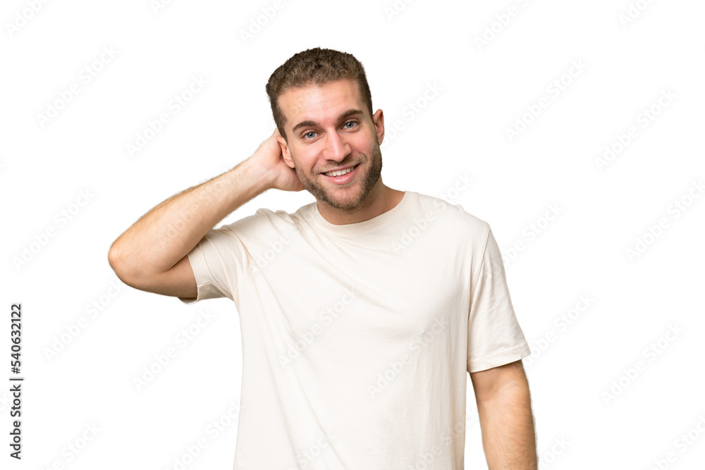 Young handsome caucasian man isolated on green chroma background laughing Young handsome caucasian man isolated on green chroma background laughing