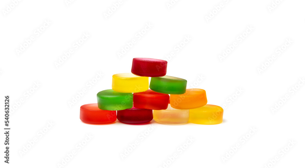 Round Gummy Candies Isolated, Chewing Colorful Marmalade Pills, Jelly Gumdrops