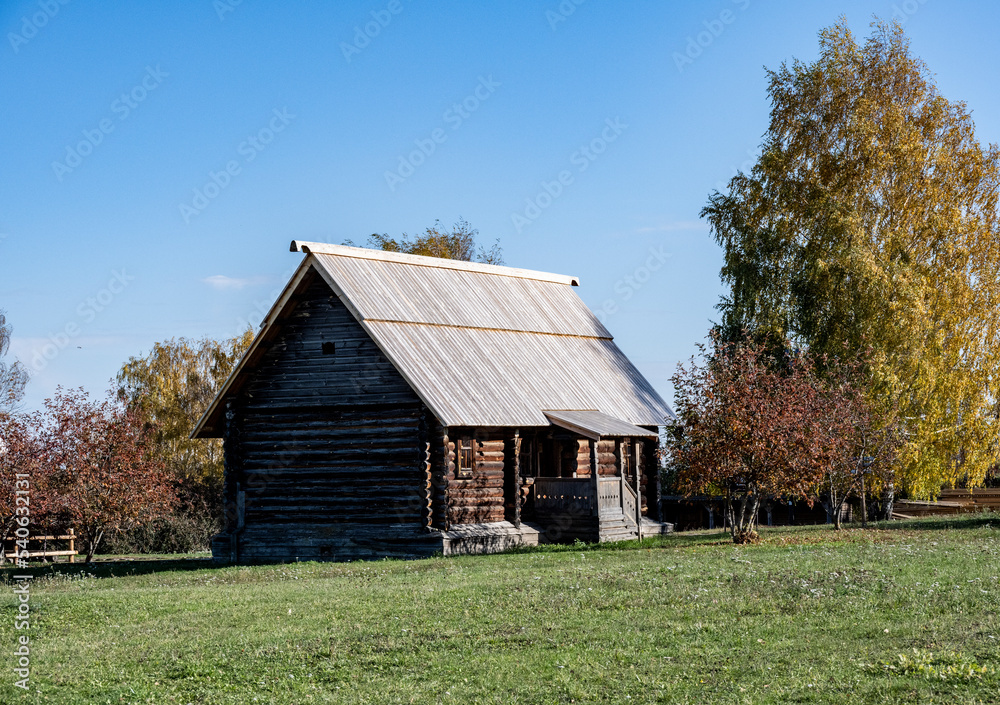 ancient architecture with elements of wooden architecture against the background of the autumn sky ancient architecture with elements of wooden architecture against the background of the autumn sky