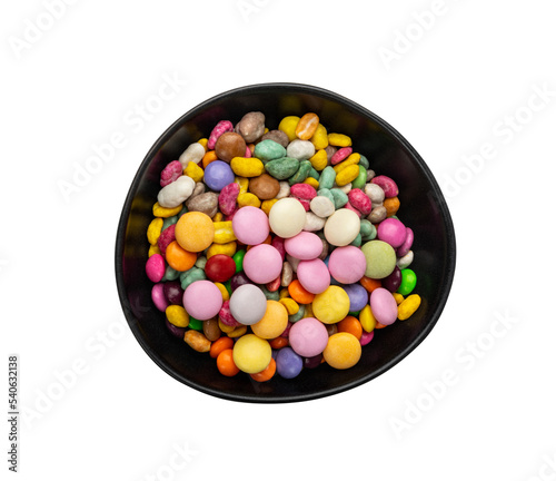 Pastel Round Candies Isolated, Colorful Dragees Top View