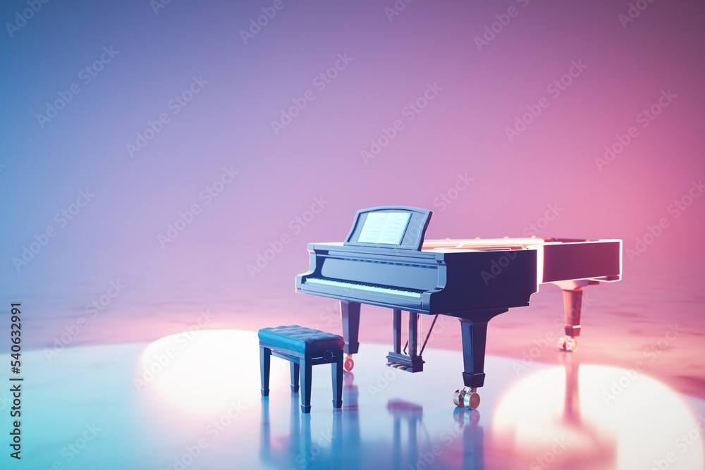 Classic grand piano keyboard in neon spotlight Stock Illustration | Adobe  Stock