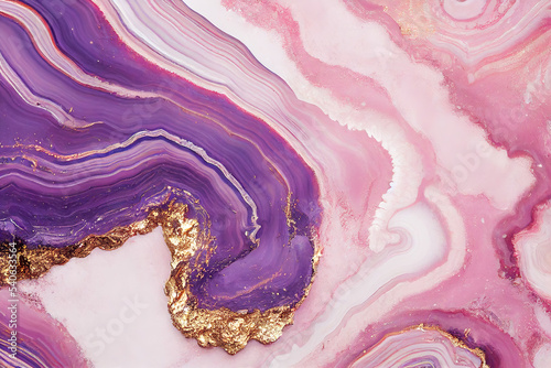 abstract background, pink marble with gold glitter veins, fake stone texture, painted artificial marbled surface. Fluid Art. 3D rendering